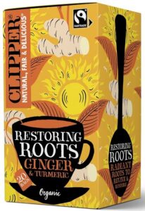 HERBATKA IMBIROWA Z KURKUMĄ I PIEPRZEM CZARNYM (RESTORING ROOTS) FAIR TRADE BIO (20 x 1,8 g) 36 g - CLIPPER