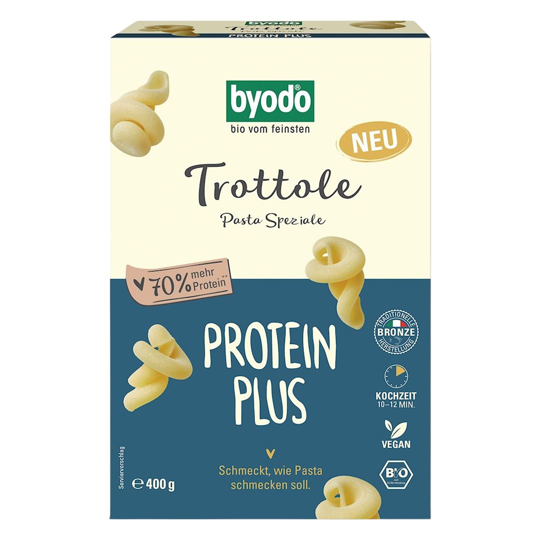 MAKARON PROTEINOWY (SEMOLINOWY Z DYNIĄ) SPIRALE TROTTOLE BIO 400 g - BYODO