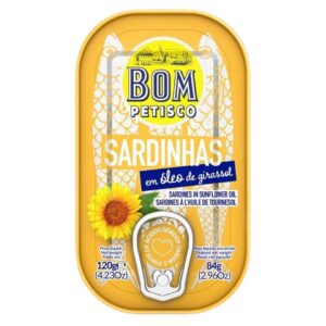 SARDYNKI PORTUGALSKIE W OLEJU SŁONECZNIKOWYM 120 g - BOM PETISCO