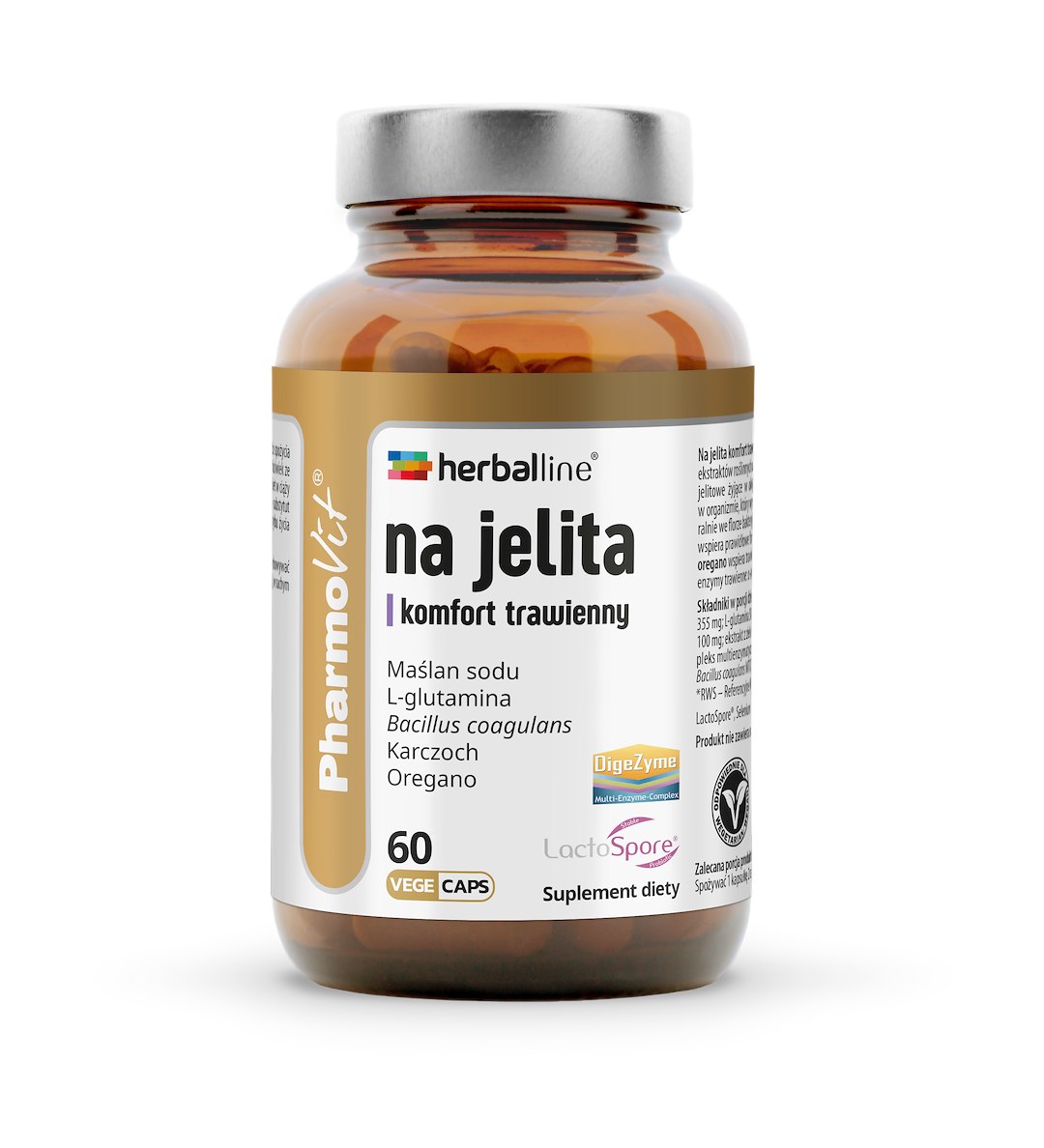 KAPSUŁKI NA JELITA I KOMFORT TRAWIENNY BEZGLUTENOWE 60 szt. - PHARMOVIT (HERBALLINE)