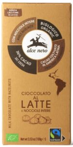 CZEKOLADA MLECZNA Z CAŁYMI ORZECHAMI LASKOWYMI FAIR TRADE BIO 100 g - ALCE NERO
