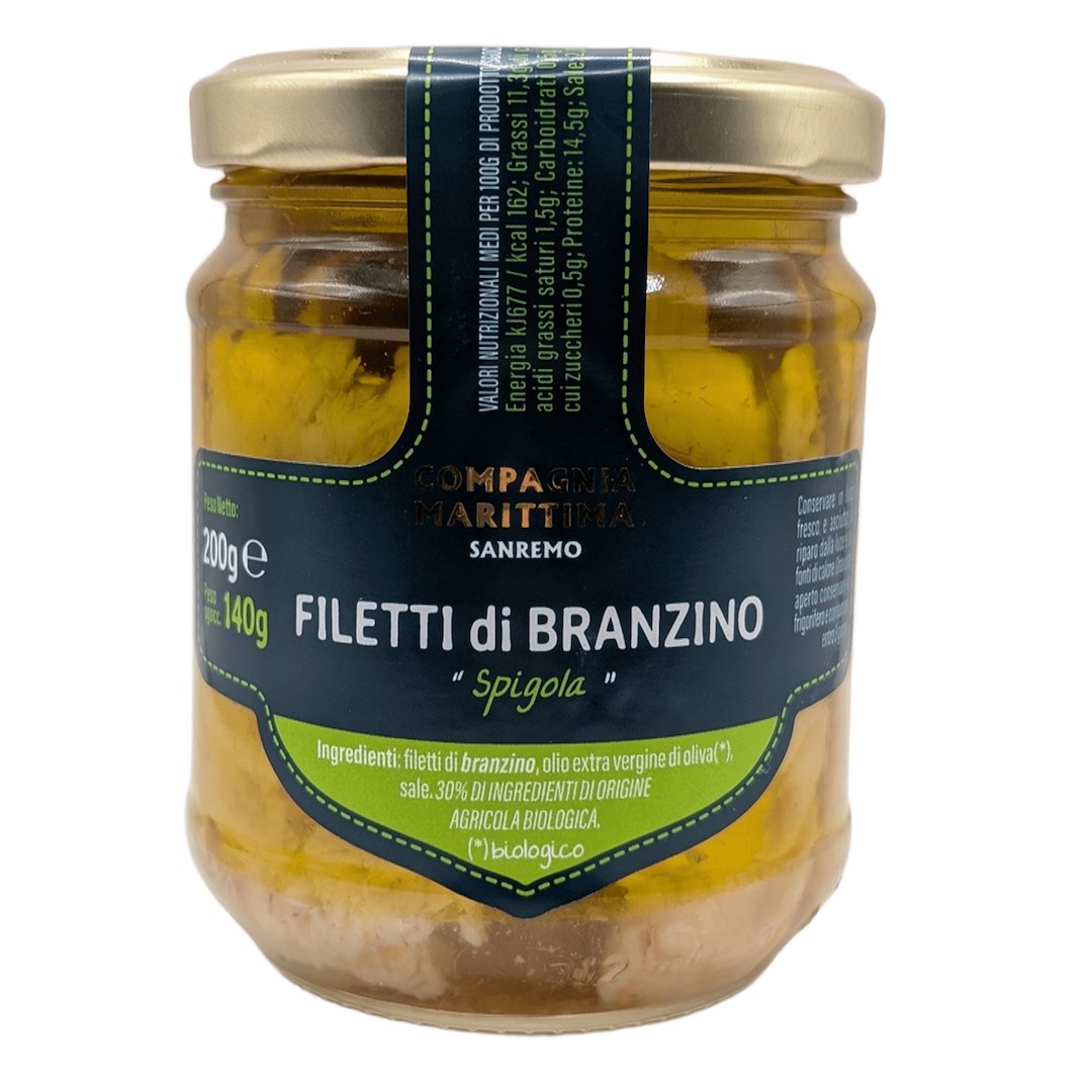 FILETY Z OKONIA MORSKIEGO W BIO OLIWIE Z OLIWEK EXTRA VIRGIN 200 g (SŁOIK) - COMPAGNIA MEDITERRANEA