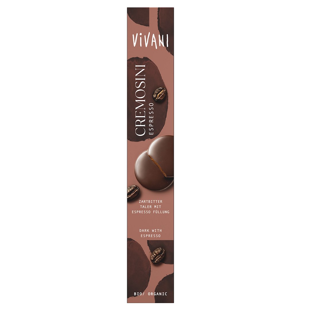 CZEKOLADKI GORZKIE Z NADZIENIEM ESPRESSO BIO 100 g - VIVANI