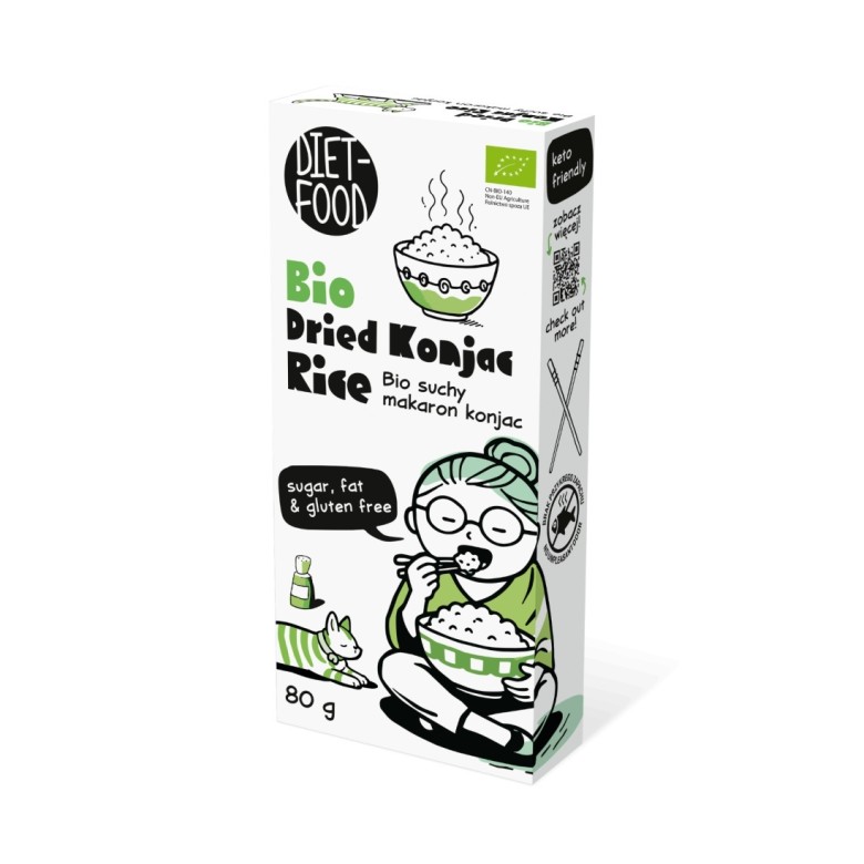 MAKARON (SUCHY KONJAC) W KSZTAŁCIE RYŻU BEZGLUTENOWY BIO 80 g - DIET-FOOD
